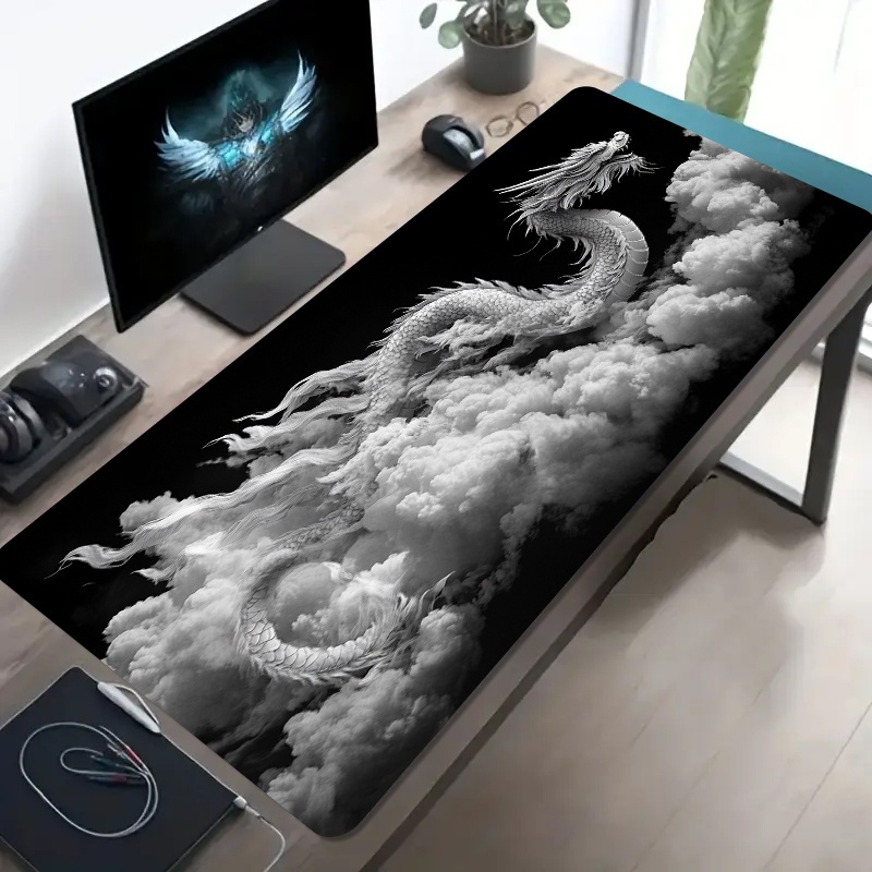Desk Setup Black And White - Zwart-witte Dragon Gaming Muismat Grote Antislip