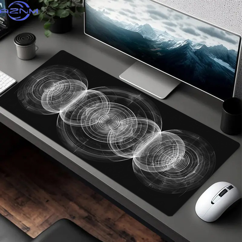 Desk Setup Black And White - Grote zwart-witte muismat met spiraalpatroon -
