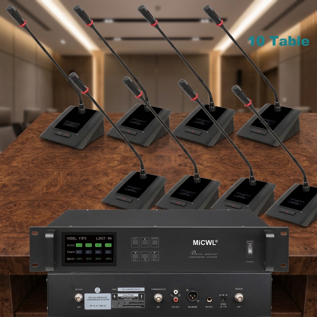 Desk Setup With Mic - MiCWL Digitaal Draadloos Zwanenhalsmicrofoon Conferentiesysteem, 10