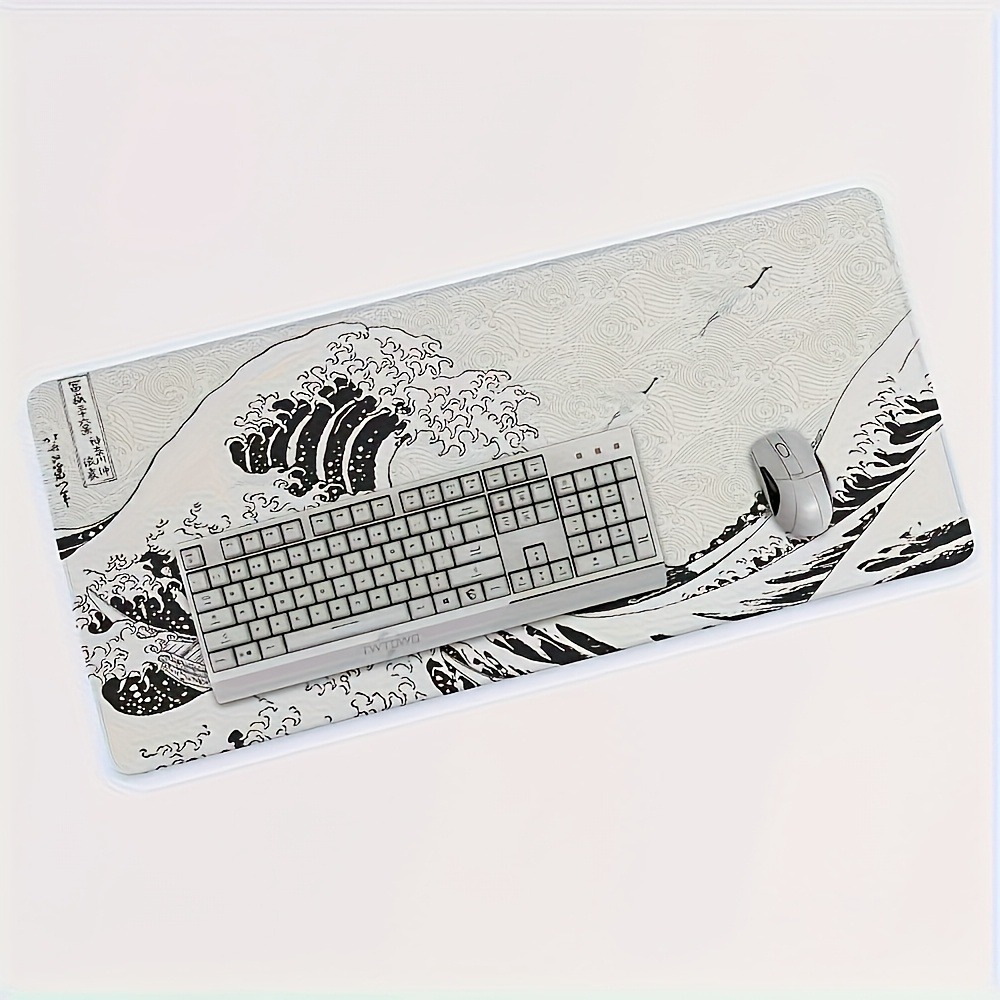 Desk Setup Black And White - Zwart-witte Wave Art XXL bureaumat |