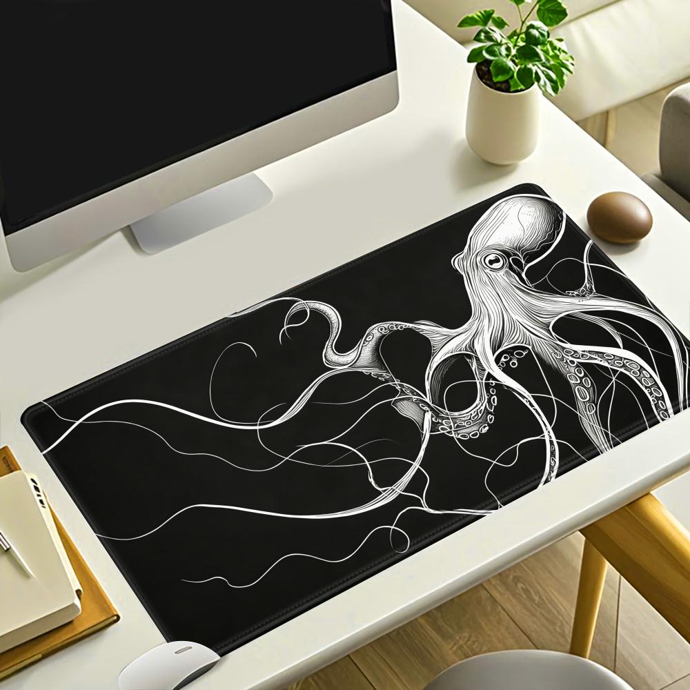 Desk Setup Black And White - HYBXAXC Octopus muismat, zwart-witte bureaumat, minimalistische