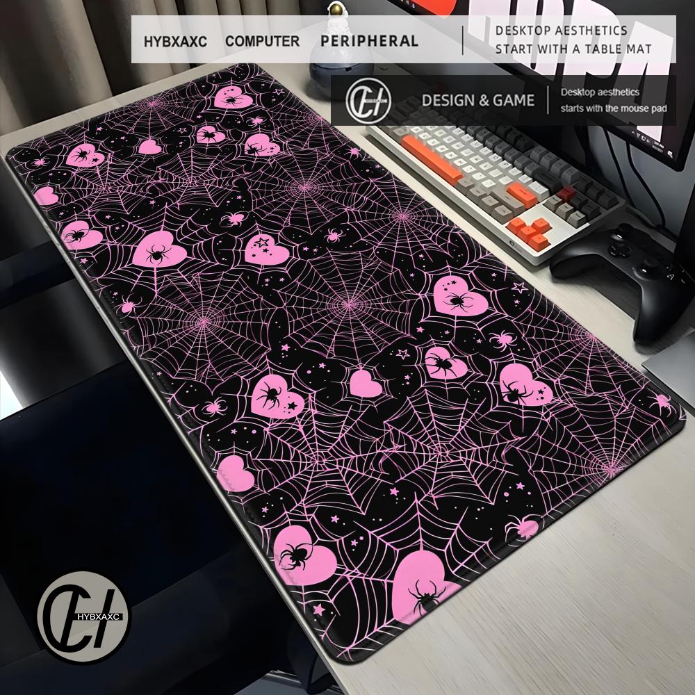 Desk Setup Ideas - 90x40 Wit of Roze Spinnenweb Hartjes