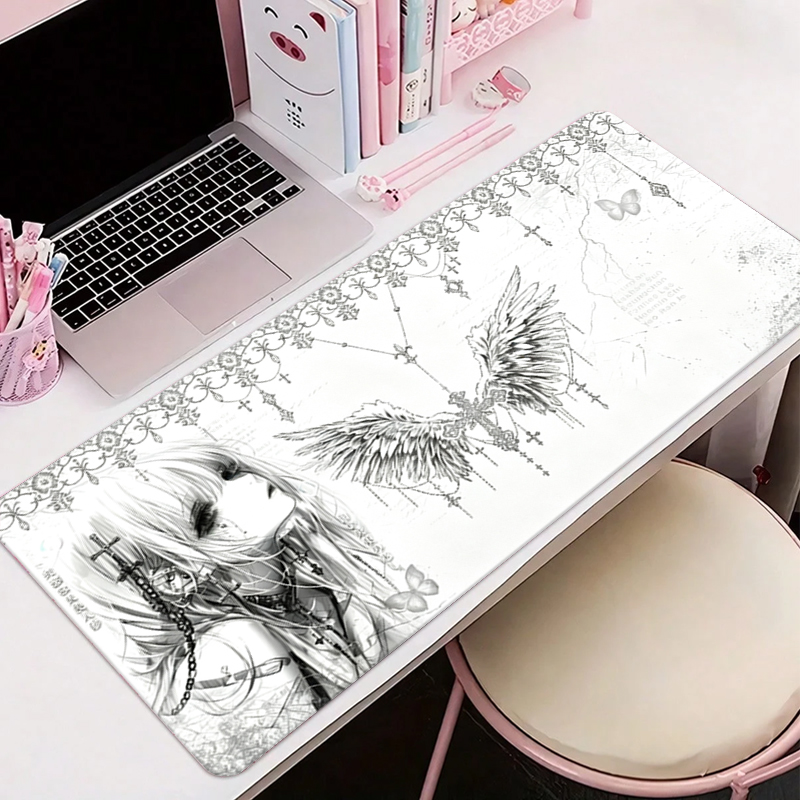 Desk Setup Rug - Leren muismat Zwart Wit Anime Esthetiek