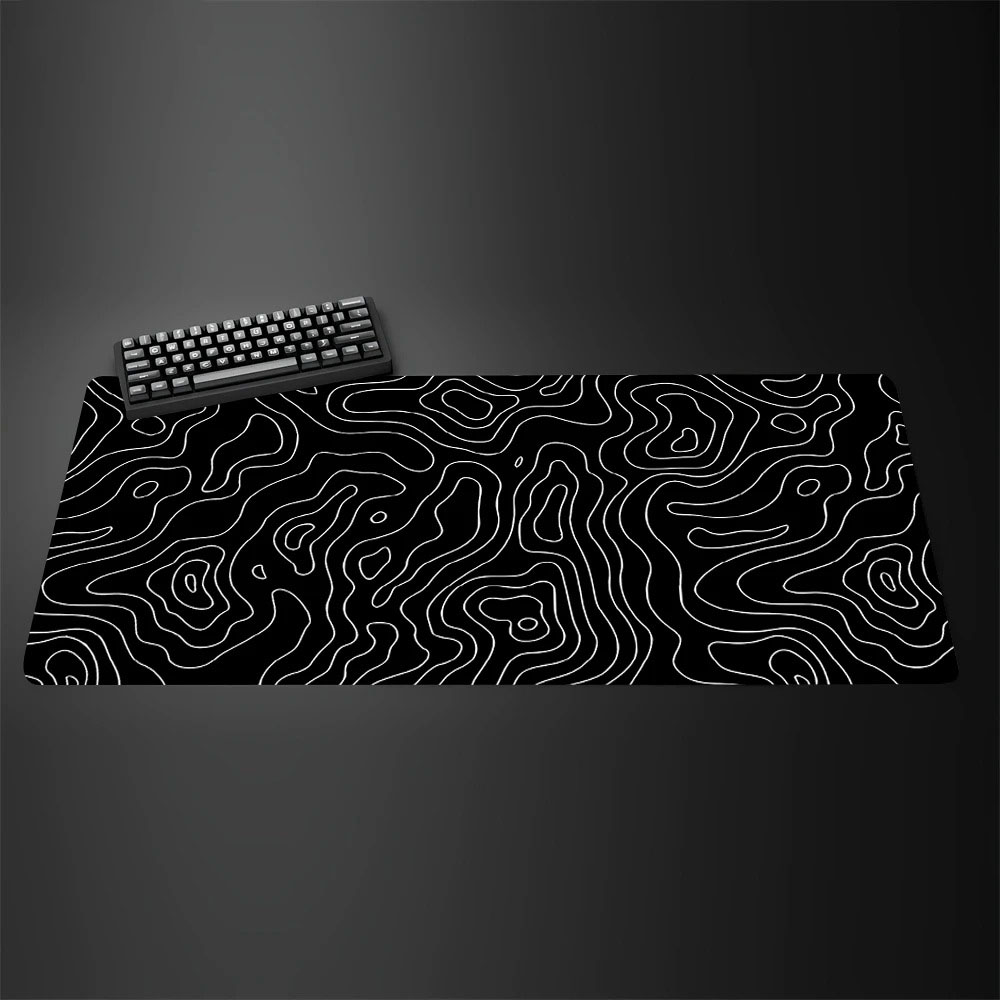 Desk Setup Black And White - Topografische kaart Grote gaming-muismat Zwart Wit