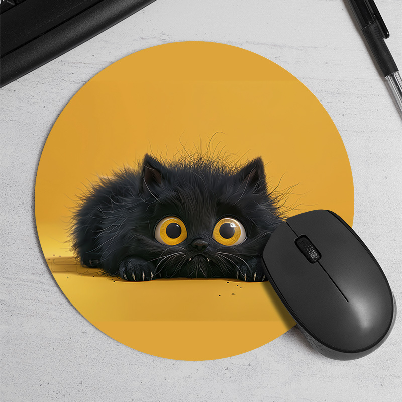 Desk Setup Or Set Up - Leuke Zwarte Kat Ronde Muismat Antislip