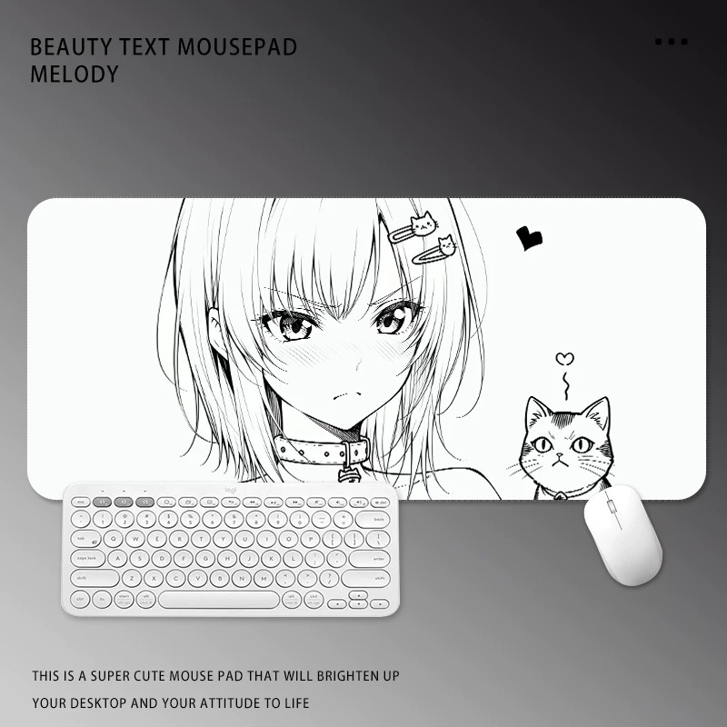 Zwart-wit Manga Meisje Muismat - Desk Setup Black And White recensie en prijs