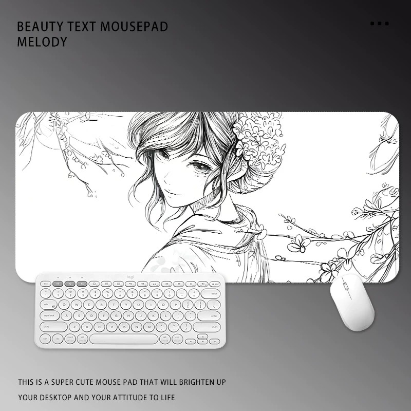 Zwart-wit Manga Meisje Muismat - Desk Setup Black And White recensie en prijs