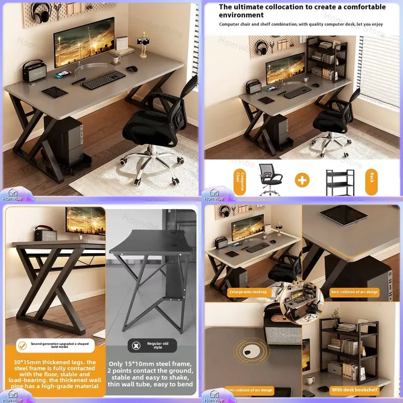 Modern houten computerbureau v - Desk Setup Ergonomics recensie en prijs